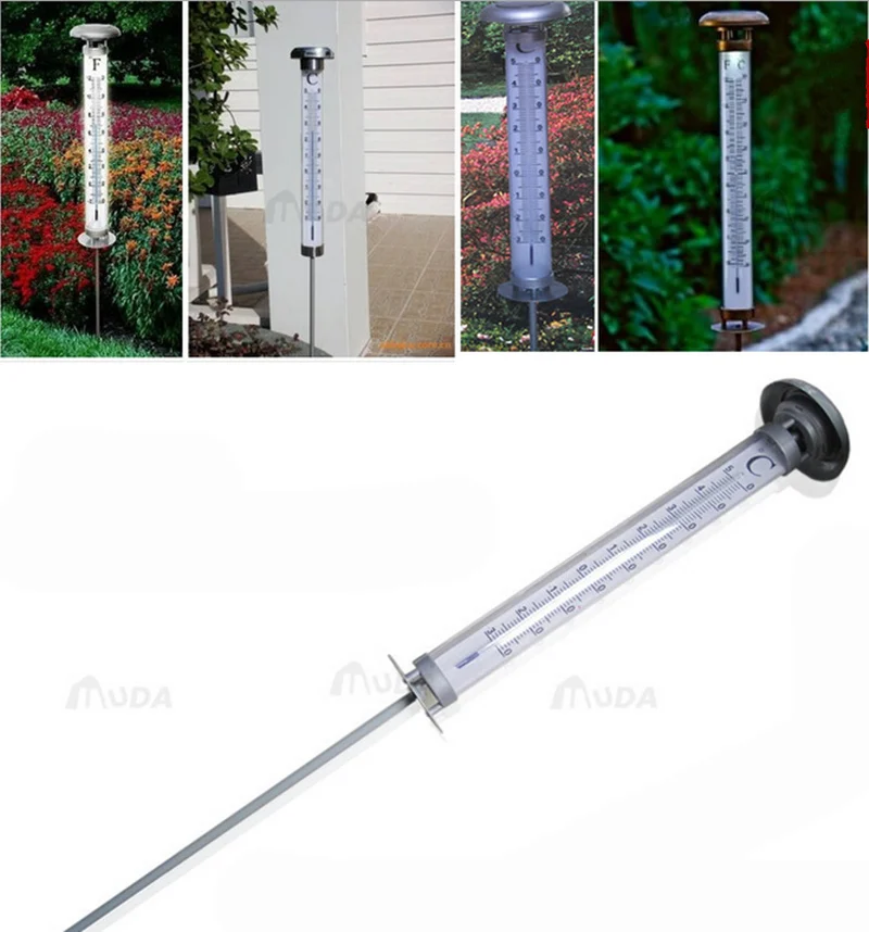 Stainless steel and plastic IP44 Solar Thermometer with LED lawn