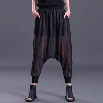 

Women Loose Cross-pants summer plus size perspective harem pants female summer Elastic waist casual trousers Ankle-Length Pants