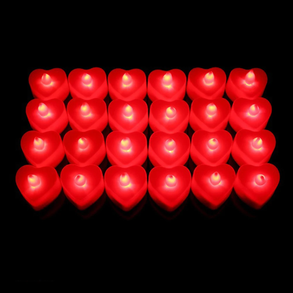 

24PCS Valentine's Day Colorful Flameless Wedding Home Night Light Heart Shape Simulation Led Mini Electronic Candle Party Decor