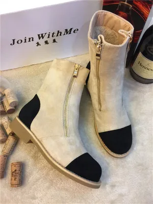 

Brand women's shoes 2018 new autumn and winter color matching tube women's boots flat with Martin boots leather ladies boots