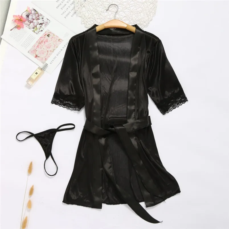 Free Size Solid Lace Women Sexy Silk Sleepwear Pajamas Underwear Lingerie Sleepwear Night Soft Clothes Conjuntos De Mujer 40JA15 (18)
