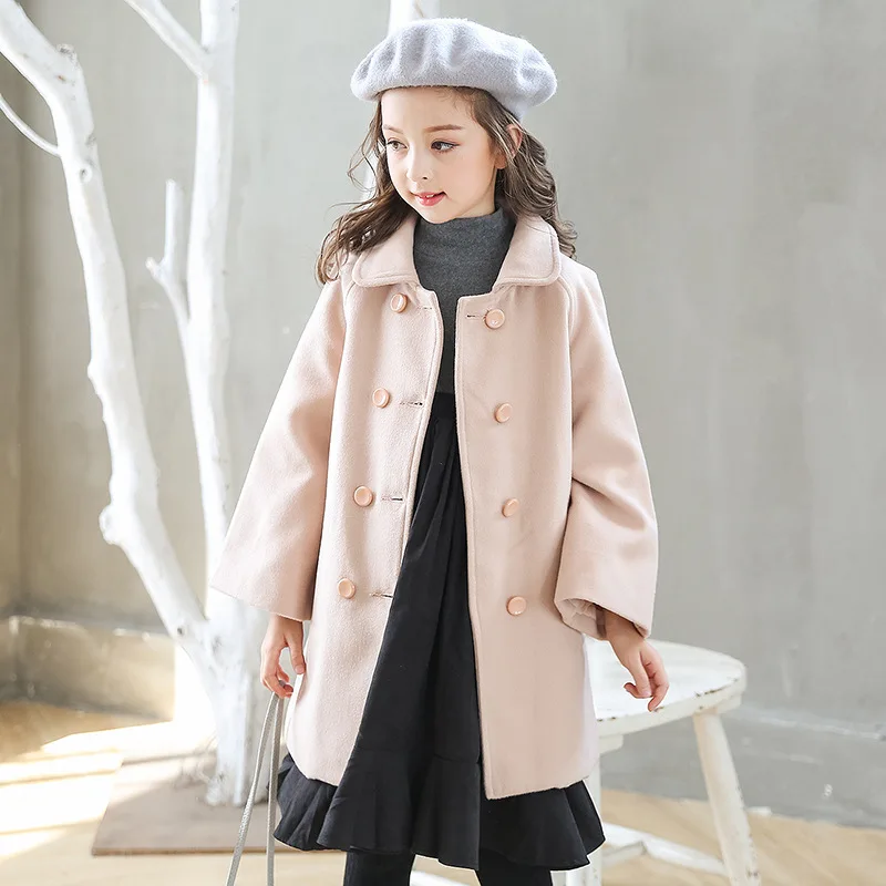 

2018 The Promotion New Casual Polyester Corduroy Full Solid Girls In Long Winter Wool Coat Child Rich Type Korean Children