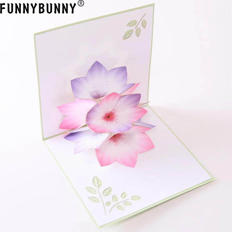  FUNNYBUNNY Greeting Cards Handmade Birthday Wedding Invitation 3D Pop Up Card Flower - 33053936163