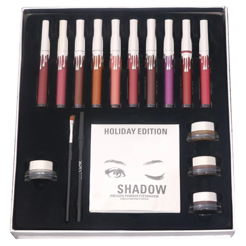 

Jenner Holiday Makeup Set Matte Lipstick Lipgloss Eyeshadow Palette Maquiagem Profissional Completa Eyeshadow Pallete Sombra