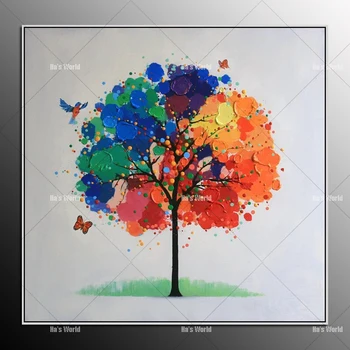 

2017 New Style Hand Painted Oil Painting Decorative Painting Wall Painting Entranceway Mural Colorful Tree Wall Art Home Decor