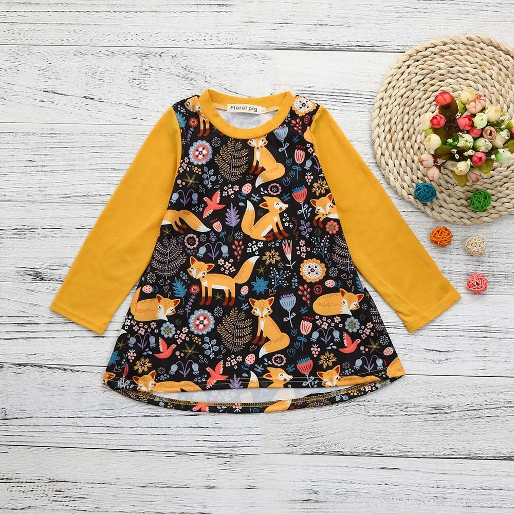 

2019 New Warm in autumn and winter Toddler Kids Baby Girls Cartoon Fox Print Sun Dress Clothes Outfits Fashion For 12M-5T #35