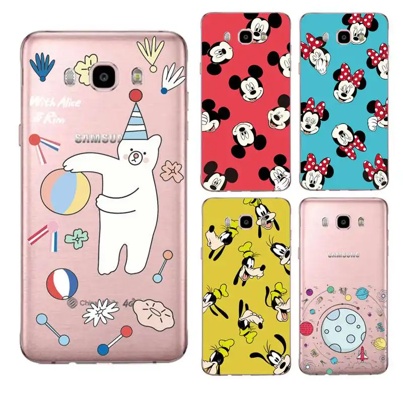 Мягкий прозрачный чехол из ТПУ для Samsung J3 J5 J7 S6 S7 S8 note8 A3 A5 C7 J2prime Minnie Bear Dog SiliconeCover