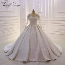 Аманда дизайн свадебное платье Кружевная аппликация с жемчугом свадебное платье с длинным рукавом