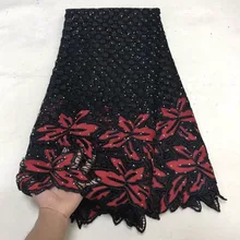 Черный, красный Цвет Нигерийский шнур кружево ткань модный дизайн гипюр шнур материал с камнями вышивка ткань 5 ярдов/партия 30