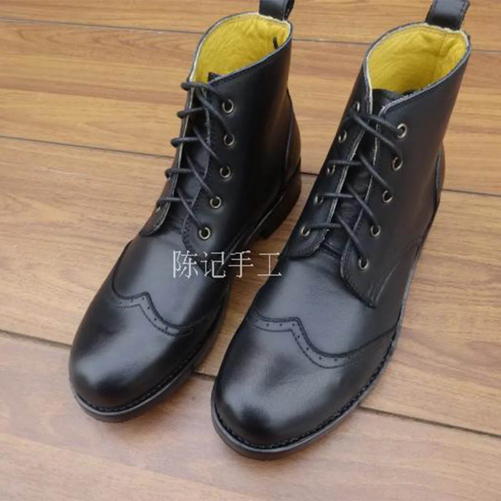 Boot De Couro Wingtip Sipriks Goodyear Vintage Masculinos 46 Homens Dedo marrom Redondo Genuíno Welted Sapatos 47 Ankle Pé Clássico Dos Do Vestido Botas Maritn Preto qwInx8Cnap