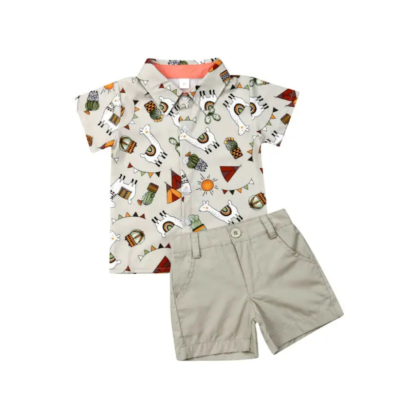2PCS Sets Toddler Kids Baby Boy Gentleman Summer Clothes Shirt Tops Shorts Cartoon Animal Print Formal Outfit Clothings Sunsuits |