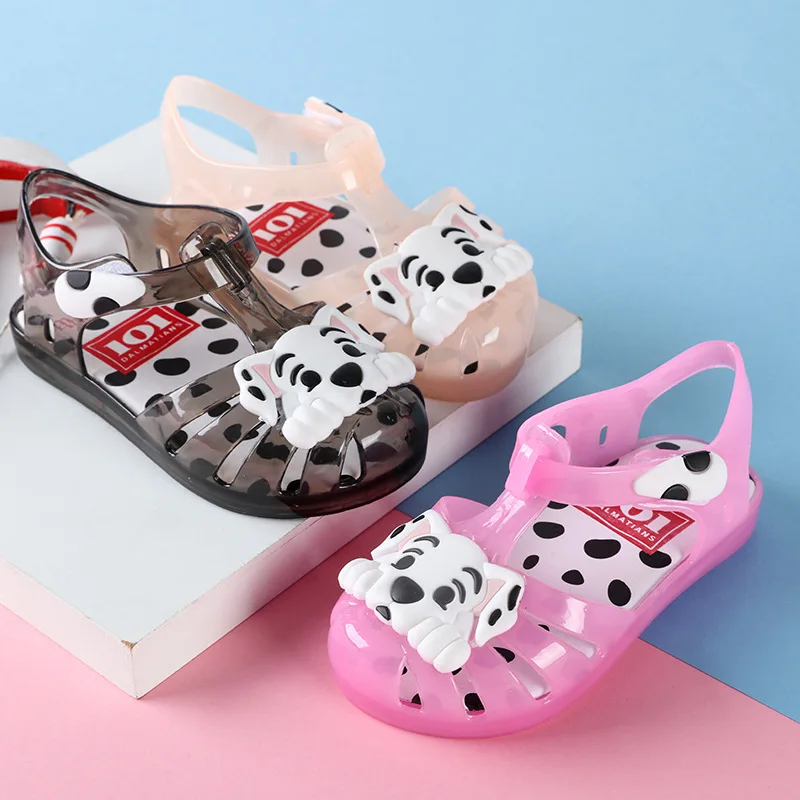 Новинка года, сандалии с рисунком собаки для девочек, летняя прозрачная обувь для малышей, сандалии светодиодный маленьких девочек, пляжная обувь со светодиодной подсветкой, размер 24-29