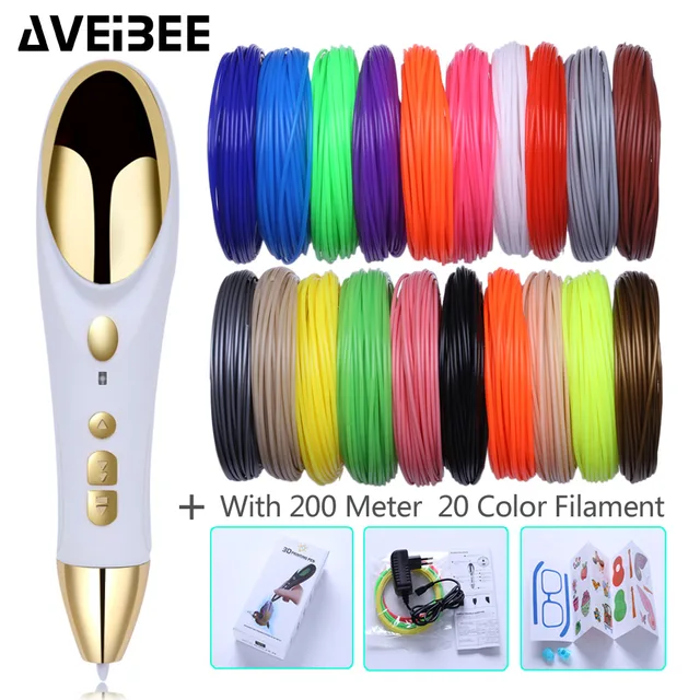 Best Offers Original 3D Pens Drawing Printing Pen Set With 10/20 Color PLA Filament Caneta 3 d Creative Scribble Toy For kids Birthday Gifts