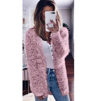 

HOT 2019 Newly Women Autumn Coat Cardigans Long Sleeves Solid Colour Open Stitch Loose Downy Thin Casual Slim Fit Coats DO99