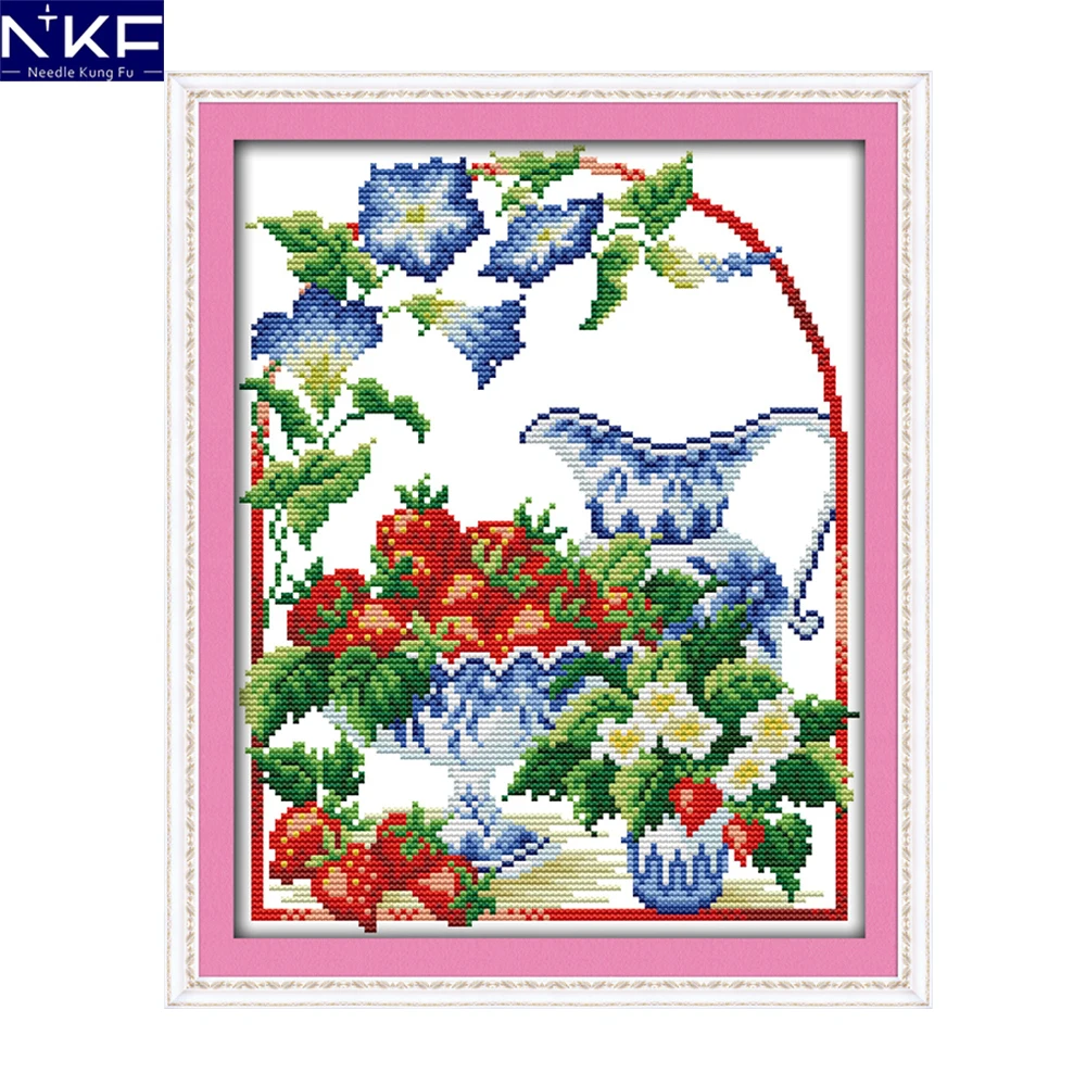 

NKF The Paradise of Strawberry Cross Stitch Patterns Embroidery Needlework Set 11CT14CT Chinese Cross Stitch Kits for Home Decor