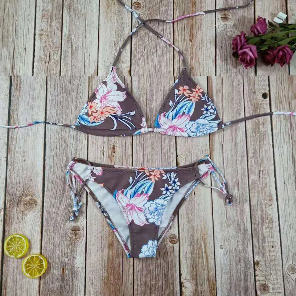 Лоскутный женский купальник с подвязкой сексуальный Классический комплект бикини Купальники пуш-ап Пляжная одежда бикини для ванной#16