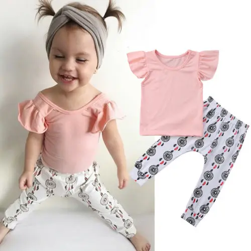 Newborn Infant Baby Girls Cotton T shirt Tops Floral Pants 2Pcs Outfits