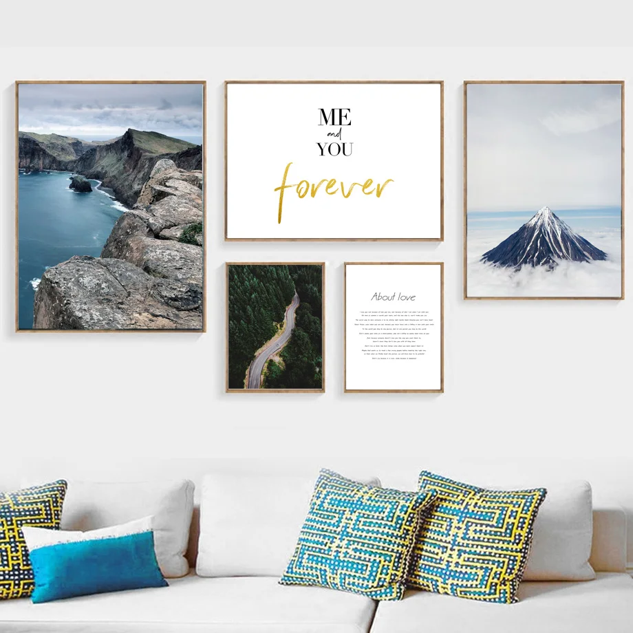 

Sea Mountain Forest Fog Landscape Quotes Wall Art Canvas Painting Nordic Posters And Prints Wall Pictures For Living Room Decor