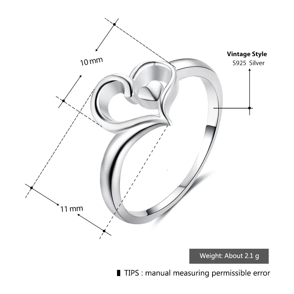 Fashion Heart & Heart Hollow Love Rings 925 Sterling Silver Female Ring For Women Party Jewelry Gift For Her (JewelOra RI102895)