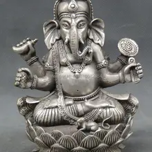 " Тибет Индия серебро 4 руки Ганапати Ганеш лорда Ганеша Будды статуя слона