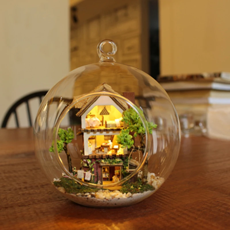 DIY Кукольный дом Миниатюрный Кукольный домик стеклянный шар с мебельным домиком для кукол Каса модель орнамент игрушки для детей подарок B004# E - Цвет: B001