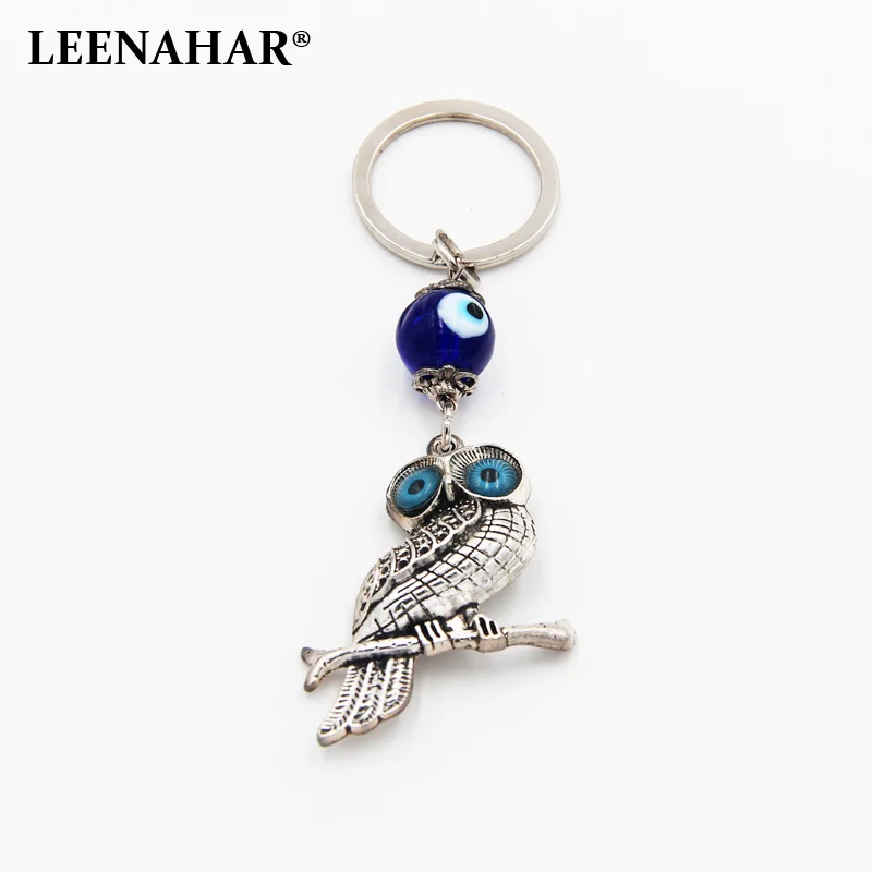 LEENAHAR-синий брелок со сглаза и совой античное серебро ночное кольцо с защита от