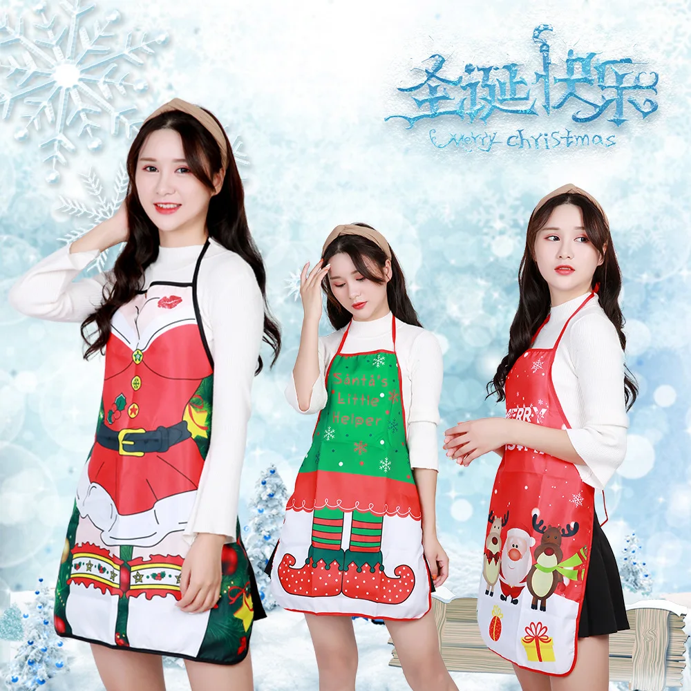 

Nordic Style Apron Christmas Tree Deer Snow Printing Christmas Kitchen Apron For Woman Xmas Decoration Dinner Baking Accessories