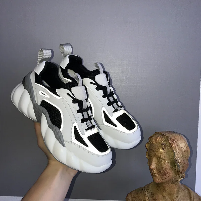 

Casual Shoes Women Platform Sneakers Patchwork Reflective Brand zapatos de mujer chaussures femme Lady Chunky footware Black