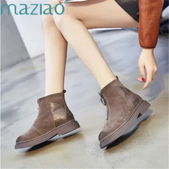 Boots Women Front Zipper Round Head Low Heel Waterproof Platform Non-slip Winter Boots Women Warm Snow Martin Boots MAZIAO