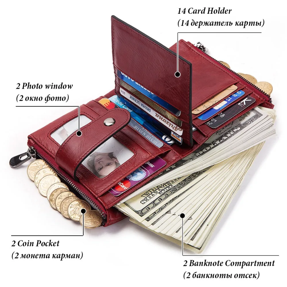 Goede Kavis Rfid Echt Leer Gratis Graveren Kwaliteit Portemonnee Vrouwen Crazy Horse Portefeuilles Portemonnee Korte Mannelijke Mini Geld Tas Meisjes