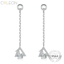 

Coleon 925 Sterling Silver Cute Natural Stone Drop Earrings Long Chain Various Gemstones Triangle Charm Earring Fine Jewelry