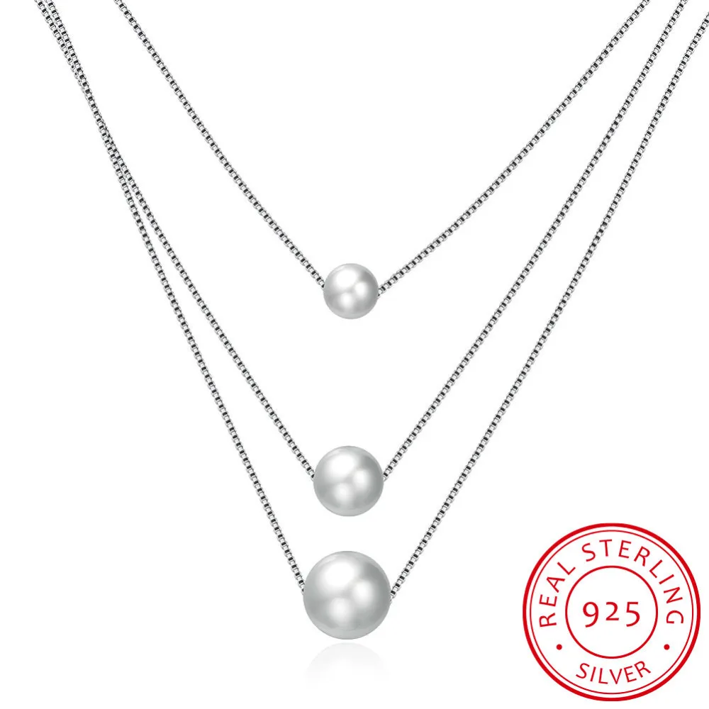 

There is silver certificate!Real Pure 100% 925 Sterling Silver necklace For Women pearl necklaces pendants choker femme N103