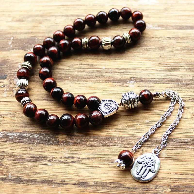 8mm brown tiger eye Stone bead Round Shape 33 Prayer Beads Islamic Muslim Tasbih Allah Mohammed Rosary For Men&Women