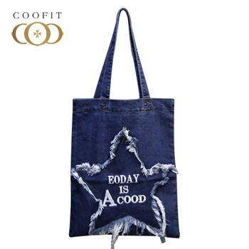 

Coofit Cool Stars Holes Shopper Bag Womens Casual Canvas Travel Cloth Beach Bags Girls Handbag Daily Ladies Female Totos Bolsa