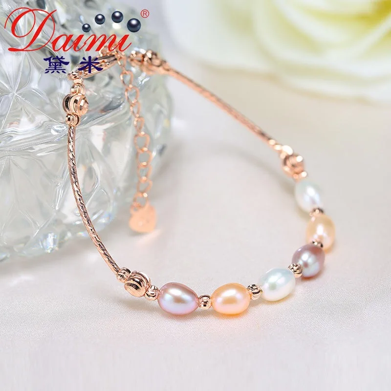 

DAIMI Multi Pearl Bracelet Fashion Tube Bracelet 6mm Rice Pearl Adjust Bangle