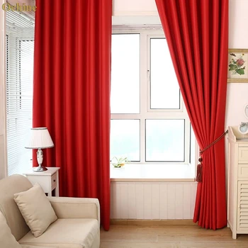

OCHINE 100 * 200cm Solid Color Red Black Semi-Glossy Curtains Window Curtains For Living Room Hotel Office