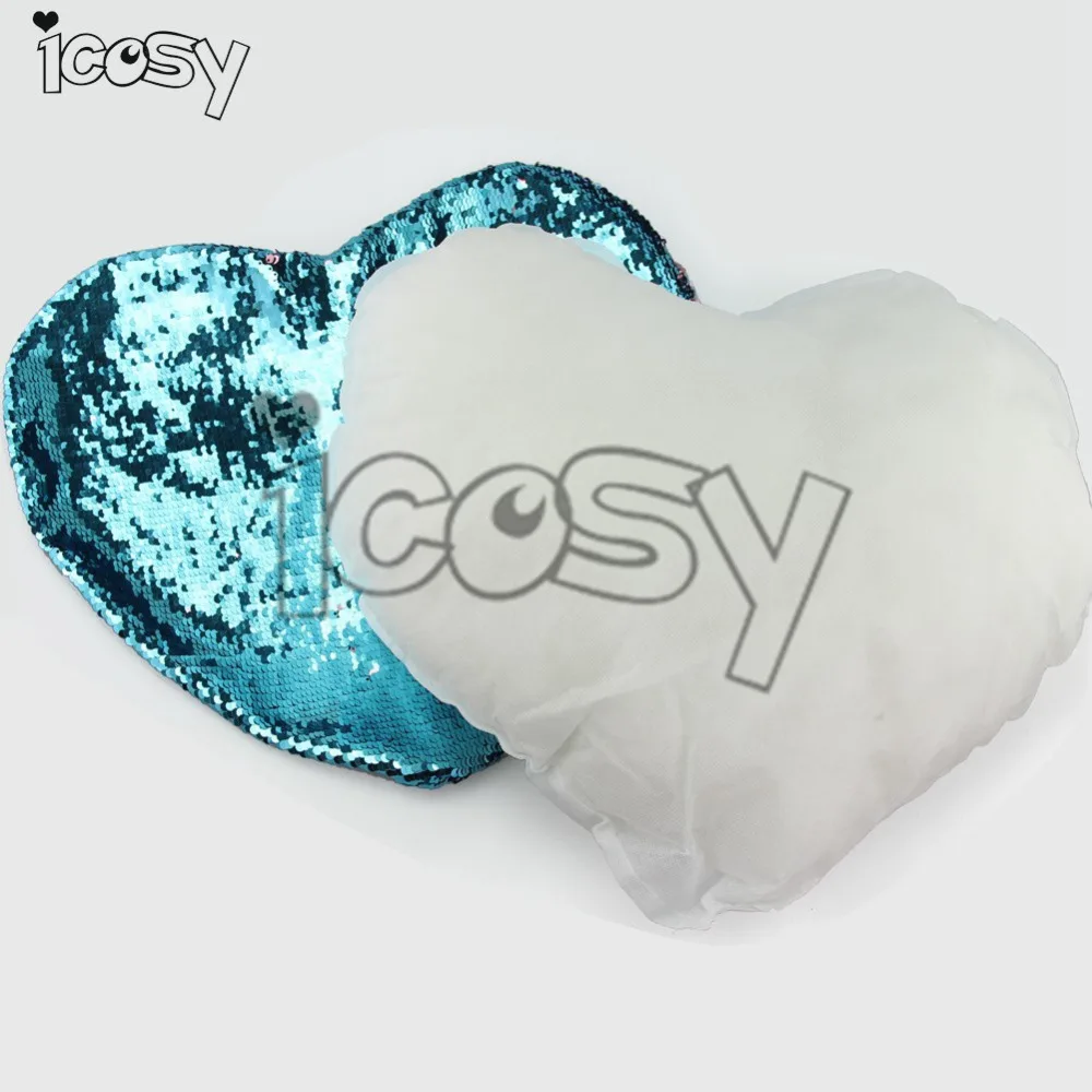 Icosy блестящая меняющая форму сердца реверсивная искусственная Подушка двух
