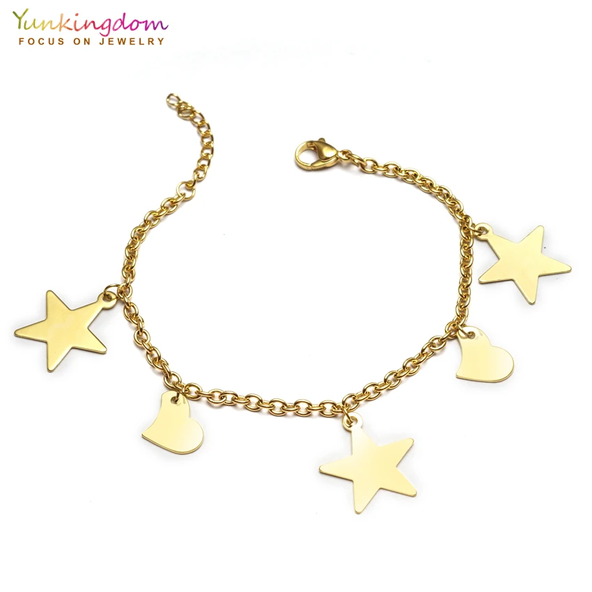 Yunkingdom, очаровательные браслеты из нержавеющей стали, браслеты с сердечками и звездами, браслеты на цепочке для женщин, модные ювелирные изделия UE0214