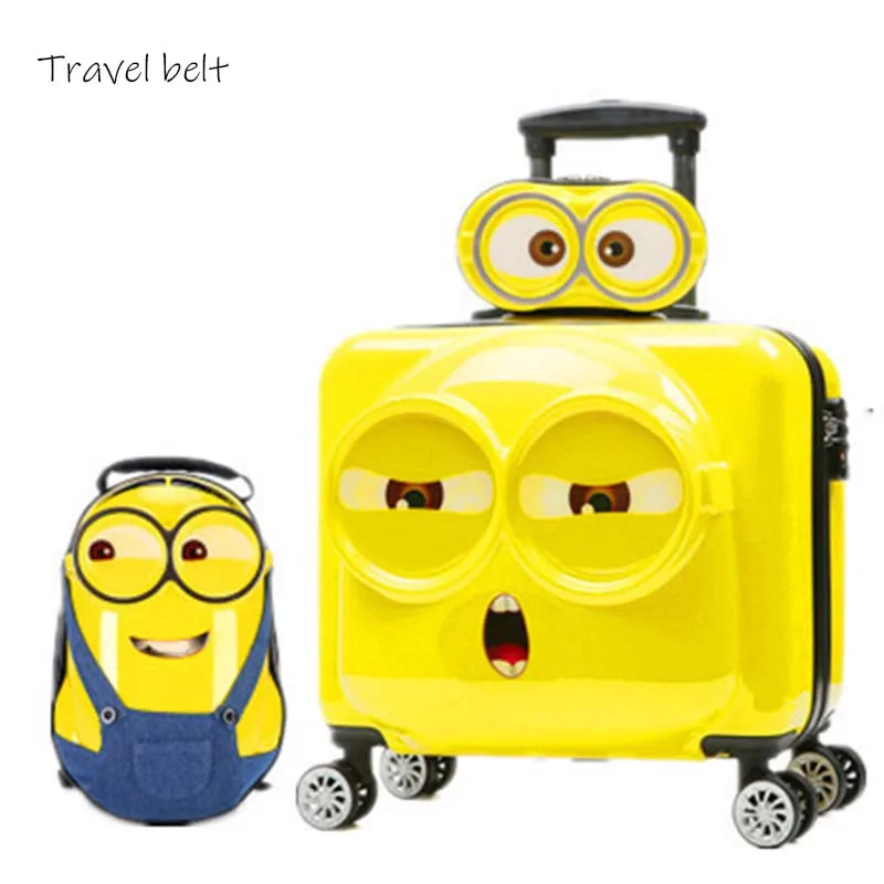 

Travel Belt Cute Children Minions Rolling Luggage Sets Spinner kids travel Bags Cabin Cartoon Trolley case Suitcase