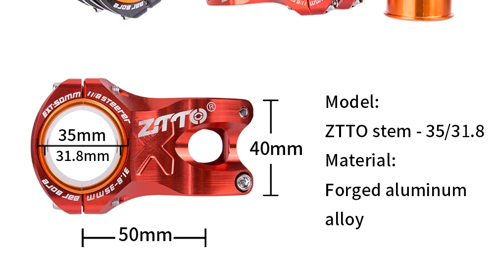 ZTTO MTB 50 мм Высокопрочный легкий велосипедный стержень CNC алюминиевый сплав 0 градусов подъем DH AM Enduro для 35 мм/31,8 мм руль