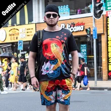 Мужские комплекты 6XL клуб наряды Карп печатные мужские Костюмы китайский Стиль рубашки Роскошные Топ и короткие штаны