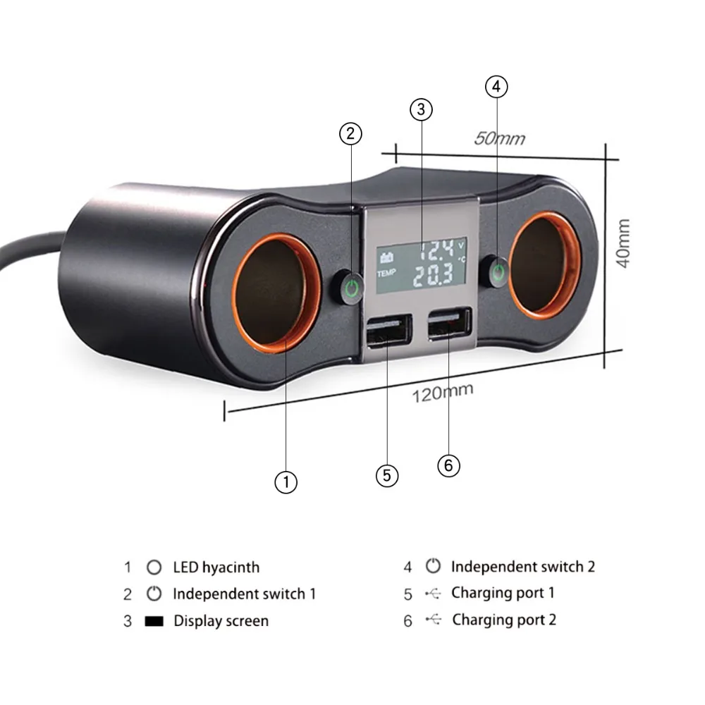 CDEN автомобильное зарядное устройство для быстрой зарядки прикуривателя сплиттер адаптер питания 2 usb-порта автомобильный индикатор напряжения батареи