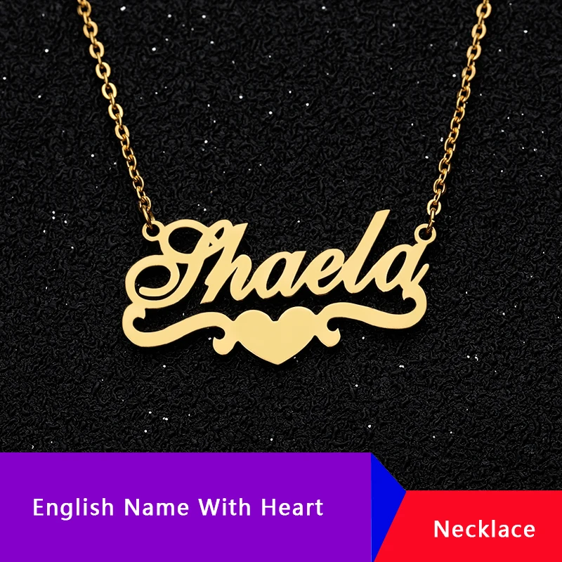 

Custom Name Necklaces Bijoux Femme Personalized Stainless Steel Jewelry Accessories Custom Name With Heart Necklaces Pendents