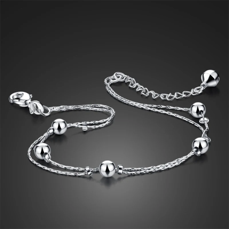 

Fashion simple woman sterling silver anklet. 100%Solid 925 Silver Bead Anklet. Personality double sterling silver anklet jewelry