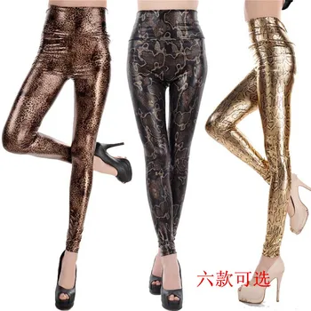 

Hot sale New 2016 Fashion sexy slim leggings imitation snake skin legin nine slim waisted pencil gaiters boothose capris leginy