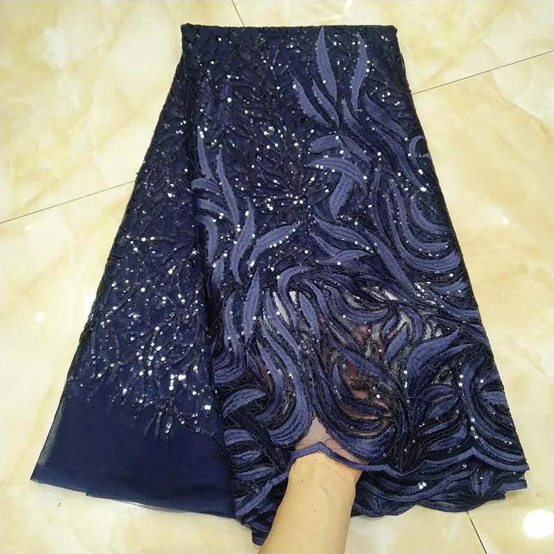 

Dark Blue African Material Advanced Sequins Lace Fabric For Wedding Nigerian French Lace Fabric 2019 High Quality Sequins Lace