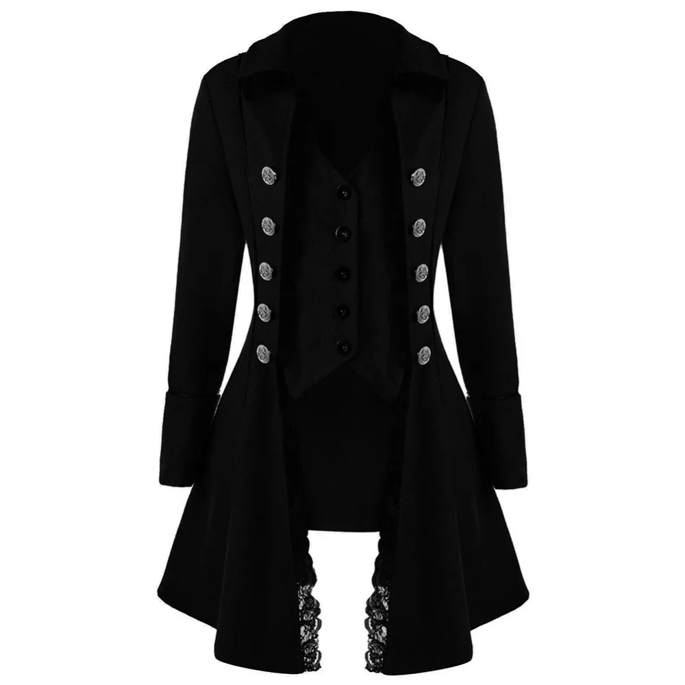 Medieval Costume Adult Women Long Gown Dress Victorian Black Coat ...