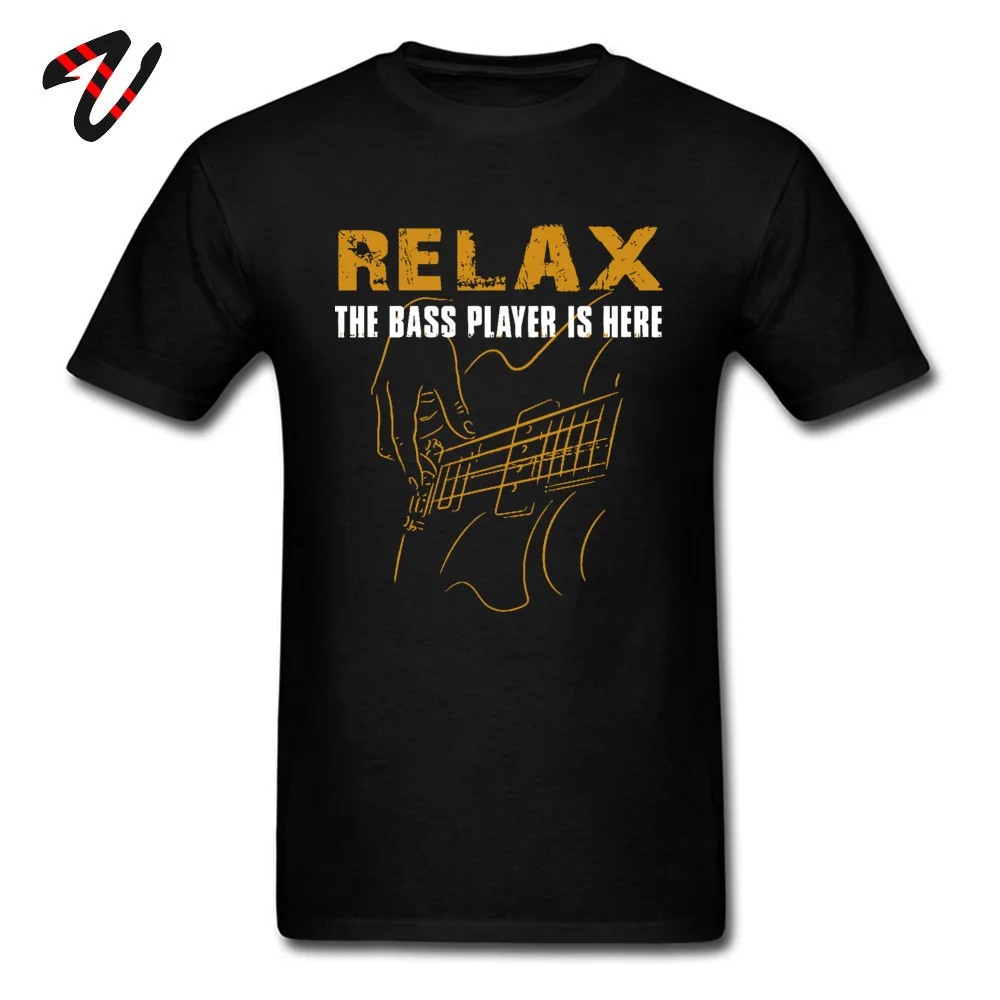 

Electric Guitar Nevan Music Tshirt Relax The Bass Player Is Here 100% Cotton Fashionable Black T Shirt Mens Summer Popular Tees