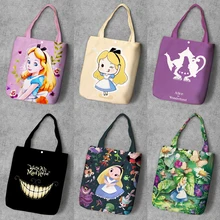 Сумки для покупок Алиса в стране чудес Алиса одинарный на плечо холщовый мешок, сумка на одно плечо