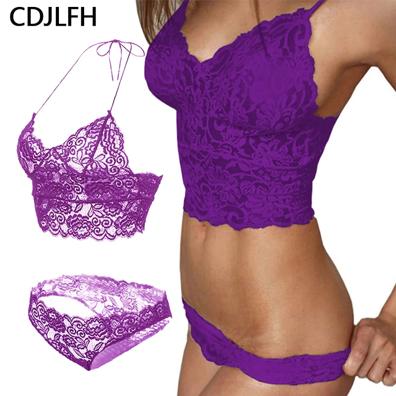 

CDJLFH Sexy Wire Less Thin Lace 3/4 Cup Bra Set Push Up For Womens Breathable Comfortable Underwear Set Solid Color Lingerie Set